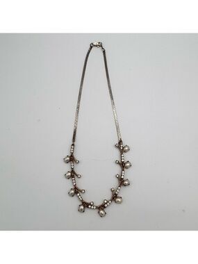 Silver & Gold Tone Rhinestone Faux Pearl Statement Necklace